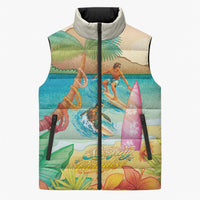 Surfing Paradise Hawaii Sleeveless Puffer Jacket Tropical Flowers Beachy Vibes LT14 Unisex Multicolor - Polynesian Pride