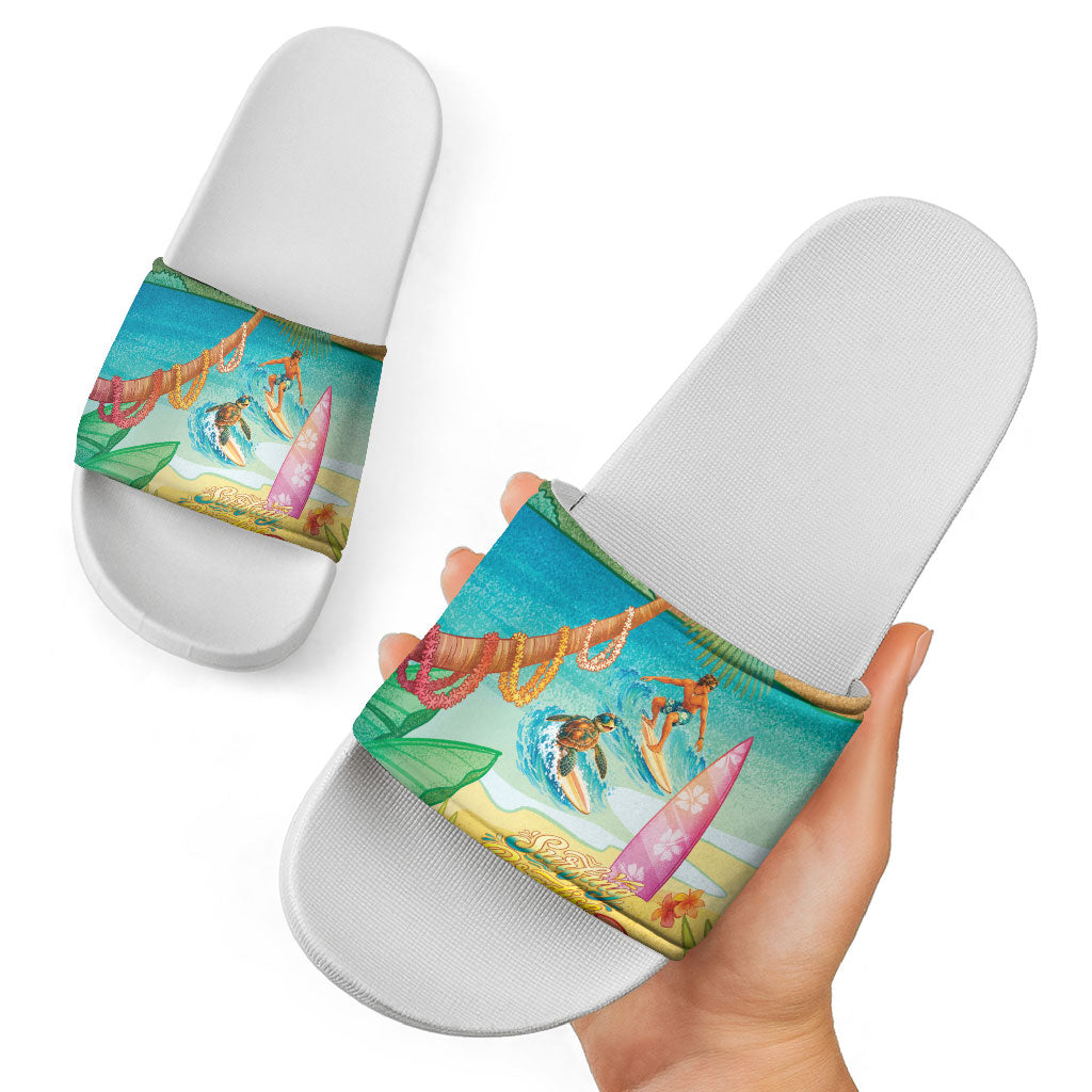 Surfing Paradise Hawaii Slide Sandals Tropical Flowers Beachy Vibes LT14 - Polynesian Pride