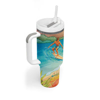 Surfing Paradise Hawaii Tumbler With Handle Tropical Flowers Beachy Vibes LT14 - Polynesian Pride
