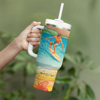 Surfing Paradise Hawaii Tumbler With Handle Tropical Flowers Beachy Vibes LT14 - Polynesian Pride