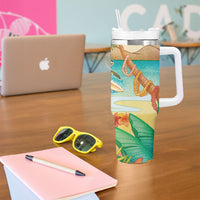 Surfing Paradise Hawaii Tumbler With Handle Tropical Flowers Beachy Vibes LT14 - Polynesian Pride