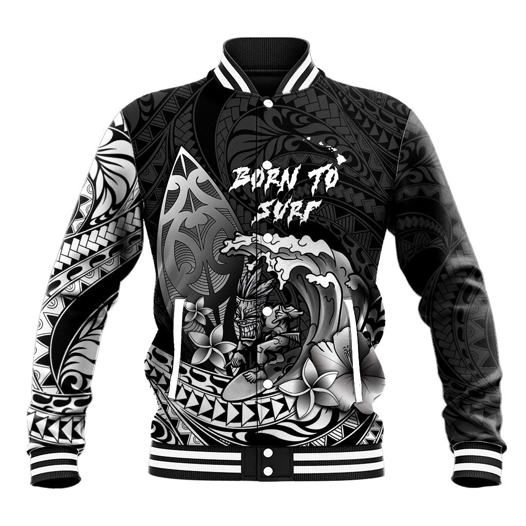 Hawaii Surfing Personalized Baseball Jacket Born To Surf Tiki Hawaiian Pattern