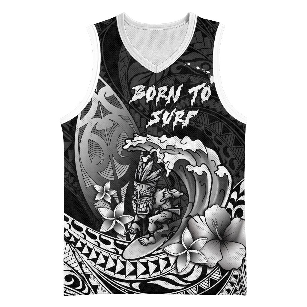 Hawaii Surfing Personalized Basketball Jersey Born To Surf Tiki Hawaiian Pattern LT14 Unisex Black - Polynesian Pride