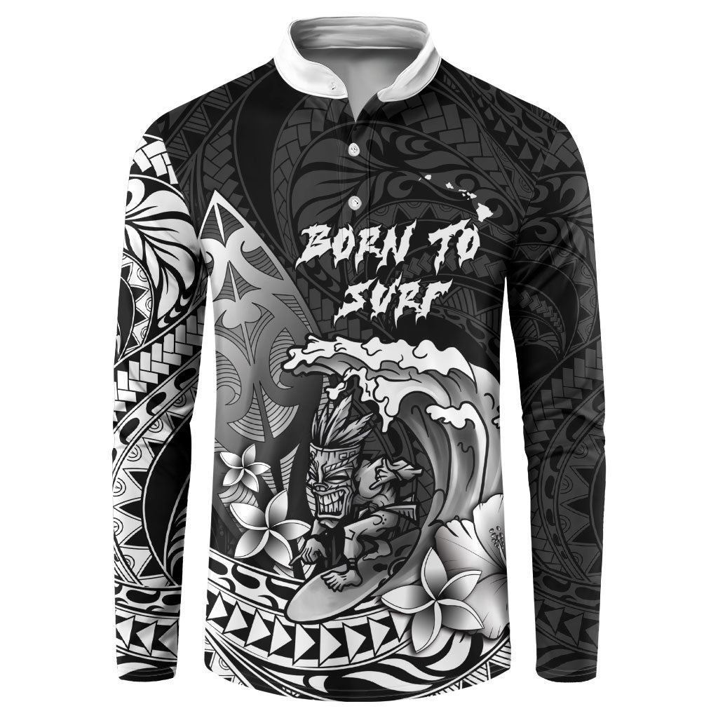 Hawaii Surfing Personalized Button Sweatshirt Born To Surf Tiki Hawaiian Pattern