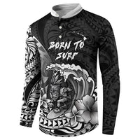 Hawaii Surfing Personalized Button Sweatshirt Born To Surf Tiki Hawaiian Pattern LT14 - Polynesian Pride