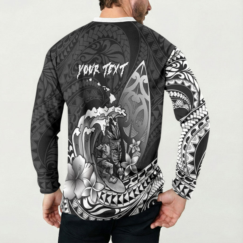 Hawaii Surfing Personalized Button Sweatshirt Born To Surf Tiki Hawaiian Pattern LT14 - Polynesian Pride