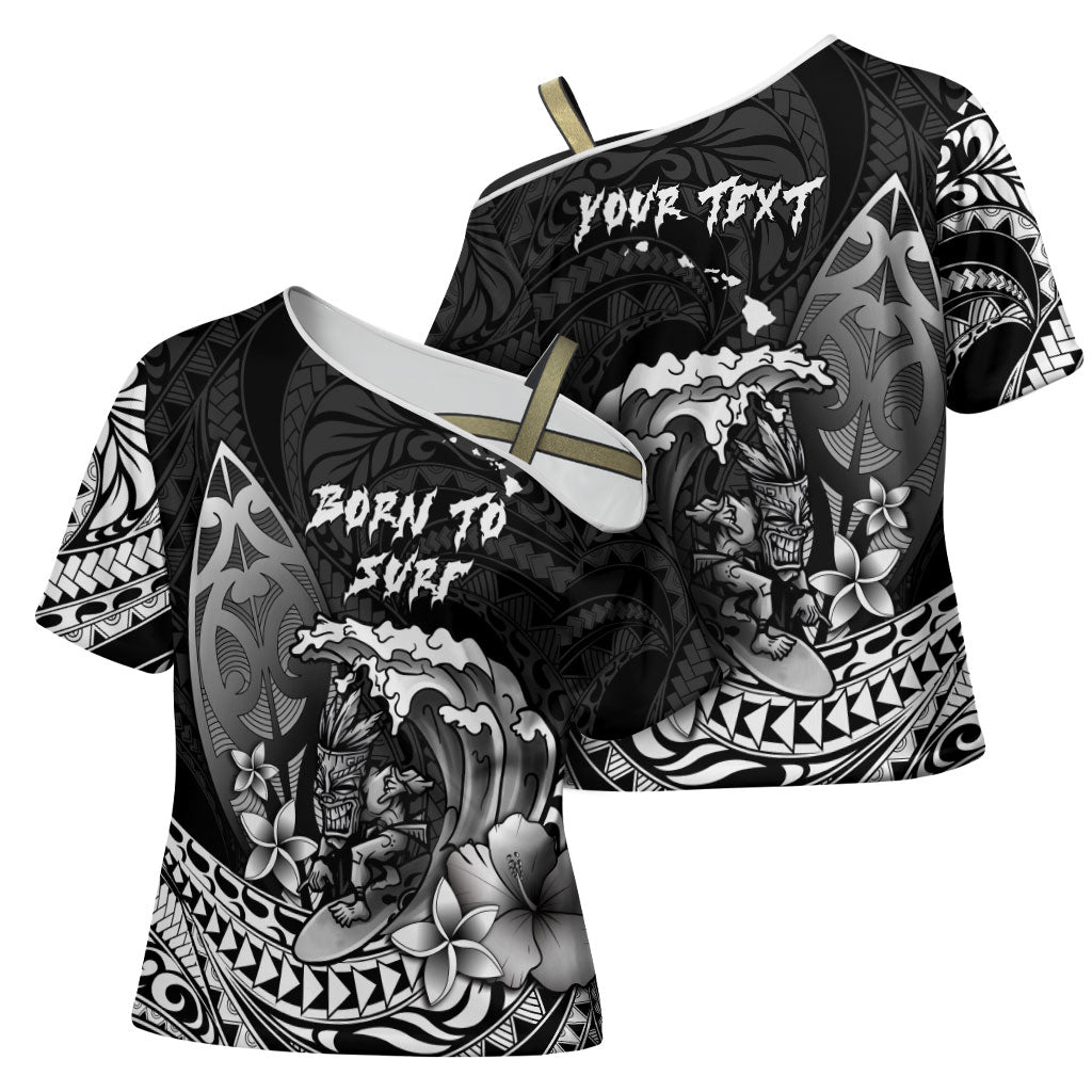 Hawaii Surfing Personalized Cross Shoulder Shirt Born To Surf Tiki Hawaiian Pattern LT14 - Polynesian Pride