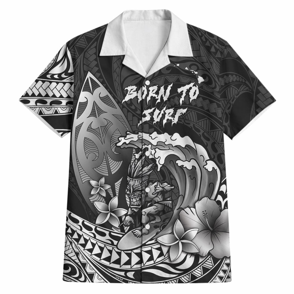 Hawaii Surfing Personalized Hawaiian Shirt Born To Surf Tiki Hawaiian Pattern LT14 Black - Polynesian Pride