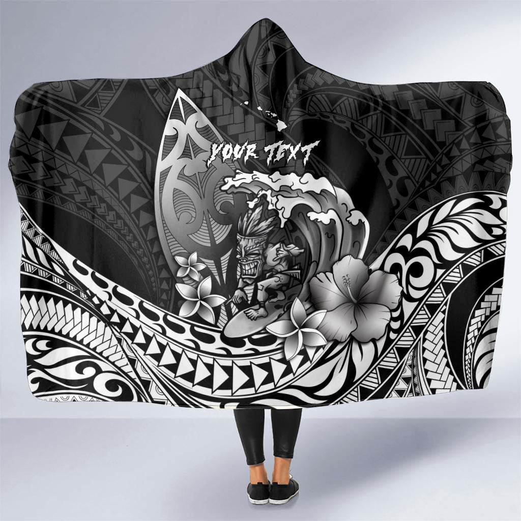 Hawaii Surfing Personalized Hooded Blanket Born To Surf Tiki Hawaiian Pattern LT14 One Size Black - Polynesian Pride