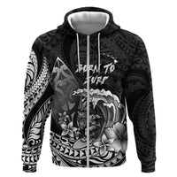 Hawaii Surfing Personalized Hoodie Born To Surf Tiki Hawaiian Pattern LT14 Zip Hoodie Black - Polynesian Pride