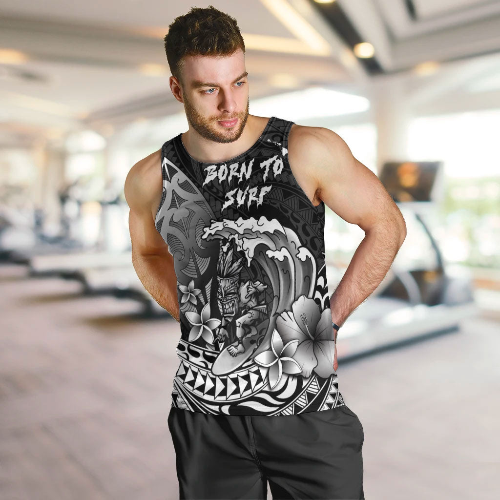 Hawaii Surfing Personalized Men Tank Top Born To Surf Tiki Hawaiian Pattern