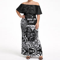 Hawaii Surfing Personalized Off Shoulder Maxi Dress Born To Surf Tiki Hawaiian Pattern LT14 Women Black - Polynesian Pride