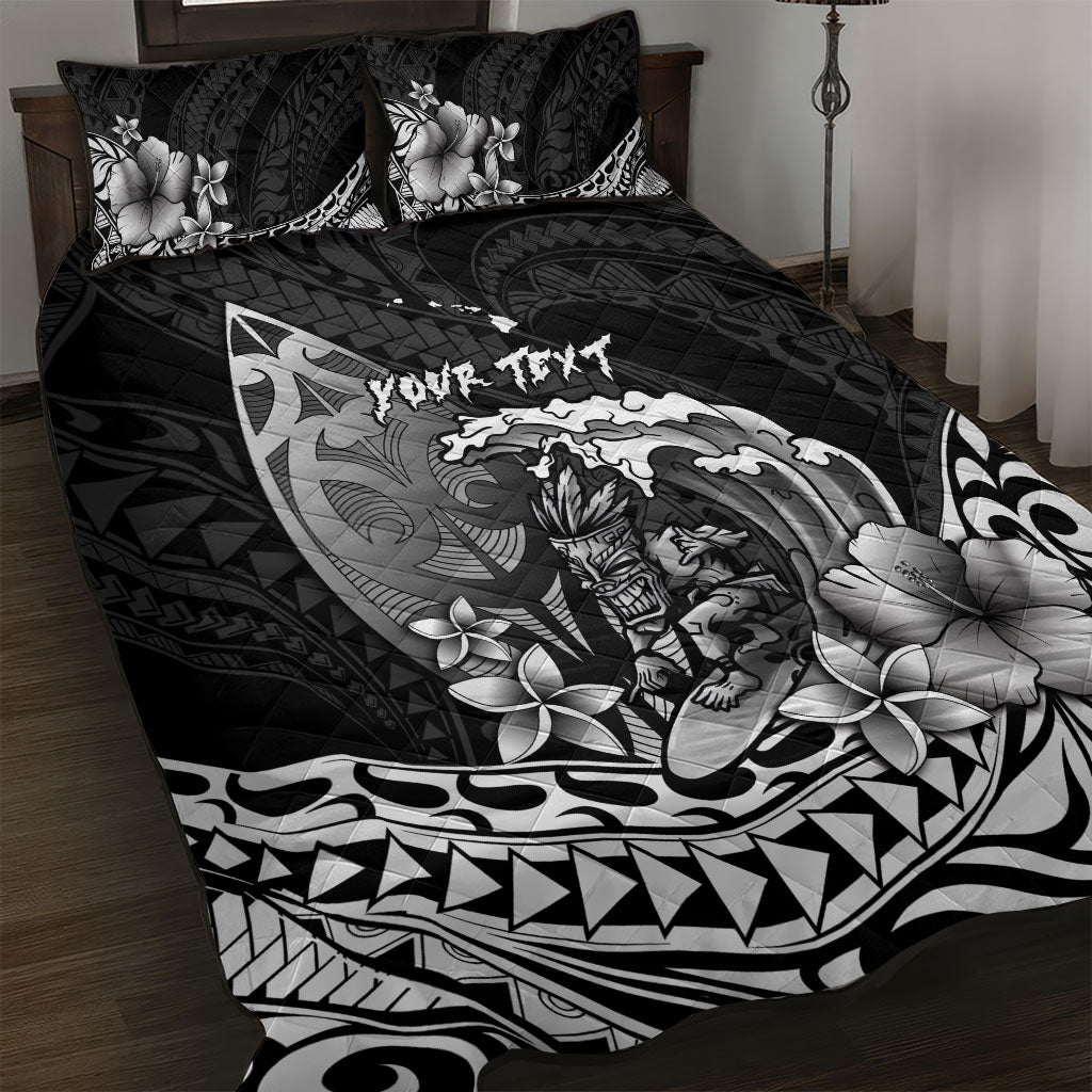 Hawaii Surfing Personalized Quilt Bed Set Born To Surf Tiki Hawaiian Pattern LT14 Black - Polynesian Pride