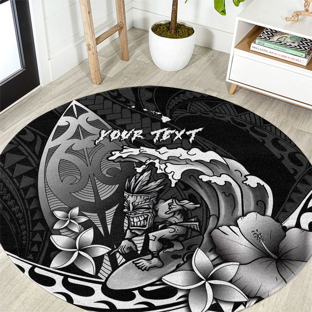Hawaii Surfing Personalized Round Carpet Born To Surf Tiki Hawaiian Pattern