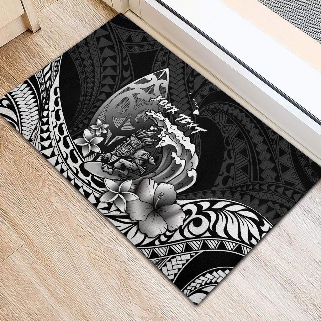 Hawaii Surfing Personalized Rubber Doormat Born To Surf Tiki Hawaiian Pattern LT14 - Polynesian Pride