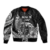 Hawaii Surfing Personalized Sleeve Zip Bomber Jacket Born To Surf Tiki Hawaiian Pattern LT14 Unisex Black - Polynesian Pride