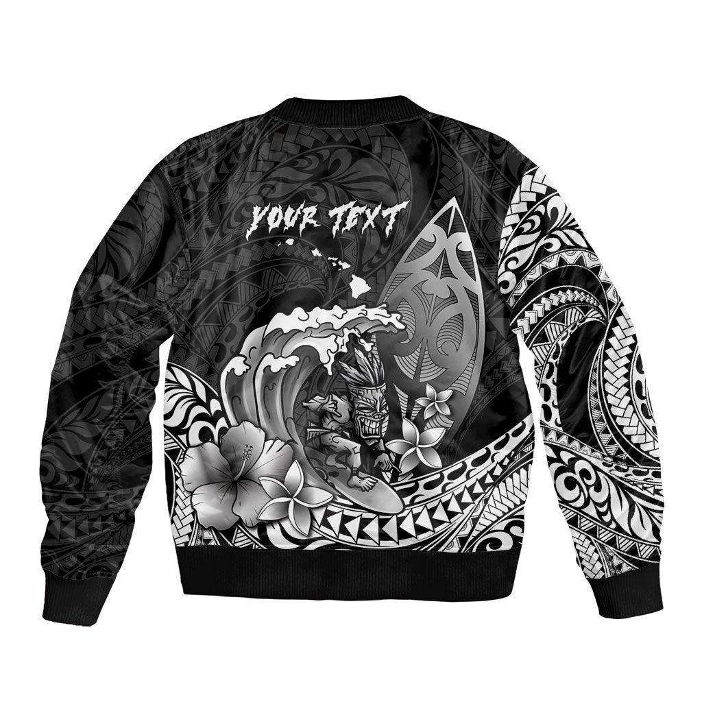 Hawaii Surfing Personalized Sleeve Zip Bomber Jacket Born To Surf Tiki Hawaiian Pattern LT14 - Polynesian Pride