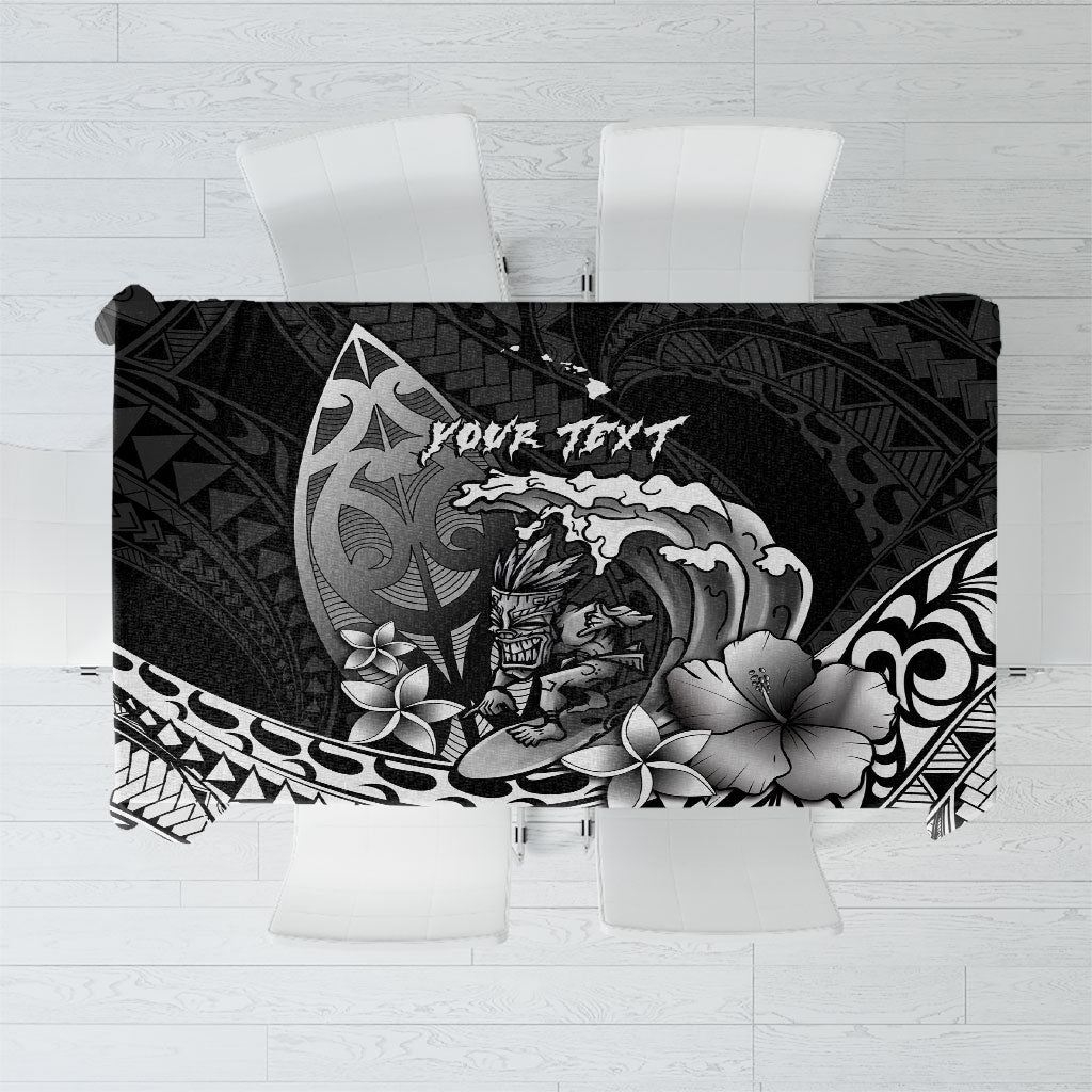 Hawaii Surfing Personalized Tablecloth Born To Surf Tiki Hawaiian Pattern LT14 Black - Polynesian Pride