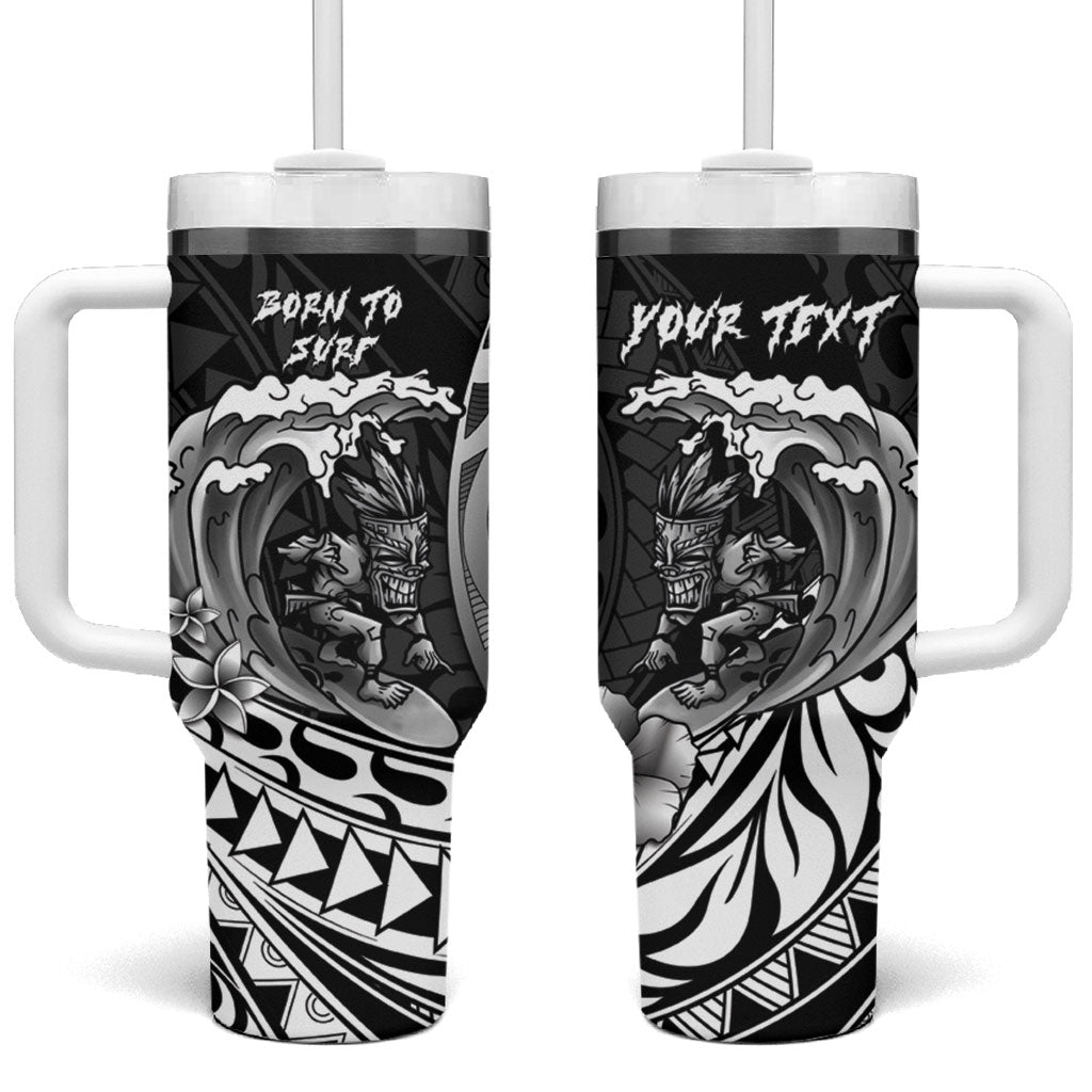 Hawaii Surfing Personalized Tumbler With Handle Born To Surf Tiki Hawaiian Pattern