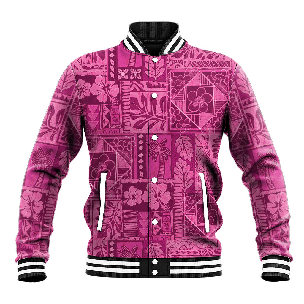 Hawaii Rainforest Beach Tropical Flowers Baseball Jacket LT14 Unisex Pink - Polynesian Pride