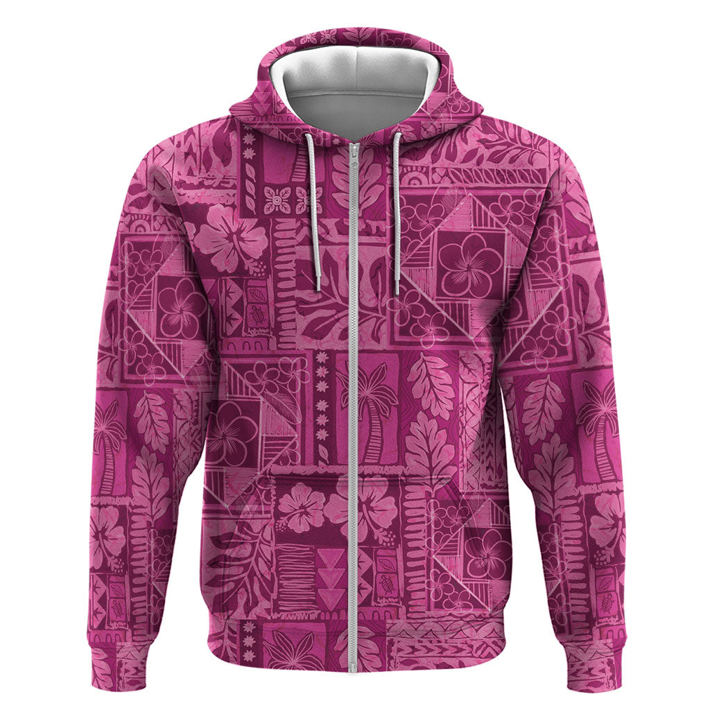 Hawaii Rainforest Beach Tropical Flowers Hoodie LT14 Zip Hoodie Pink - Polynesian Pride