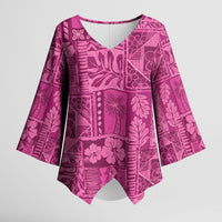 Hawaii Rainforest Beach Tropical Flowers Kimono Sleeve Blouse LT14 Female Pink - Polynesian Pride
