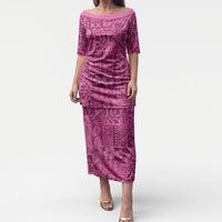 Hawaii Rainforest Beach Tropical Flowers Puletasi LT14 Long Dress Pink - Polynesian Pride