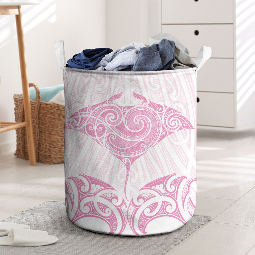 New Zealand Manta Ray Tattoo Laundry Basket Aotearoa Maori Haehae Pink LT14 Pink - Polynesian Pride