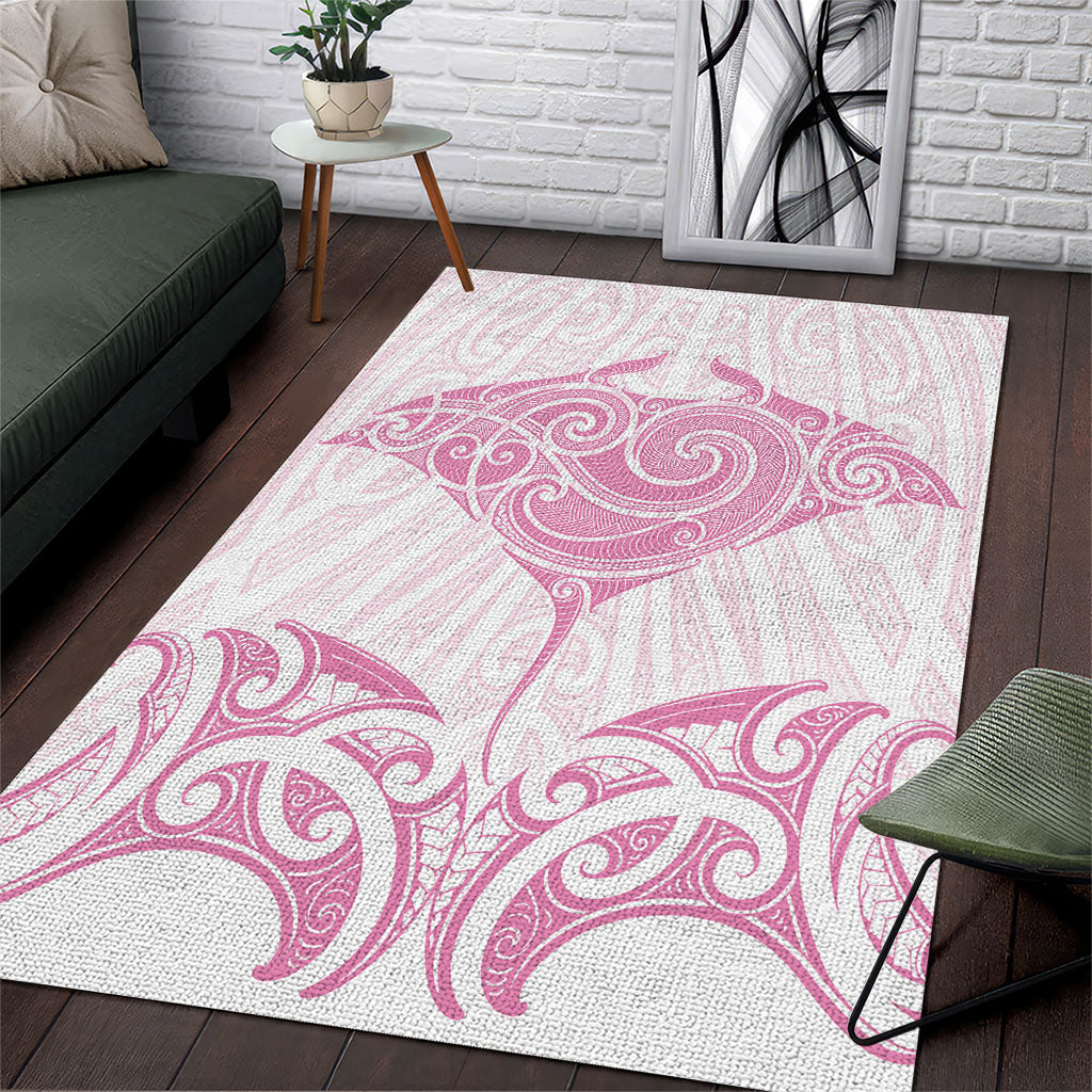 New Zealand Manta Ray Tattoo Area Rug Aotearoa Maori Haehae Pink LT14 Pink - Polynesian Pride