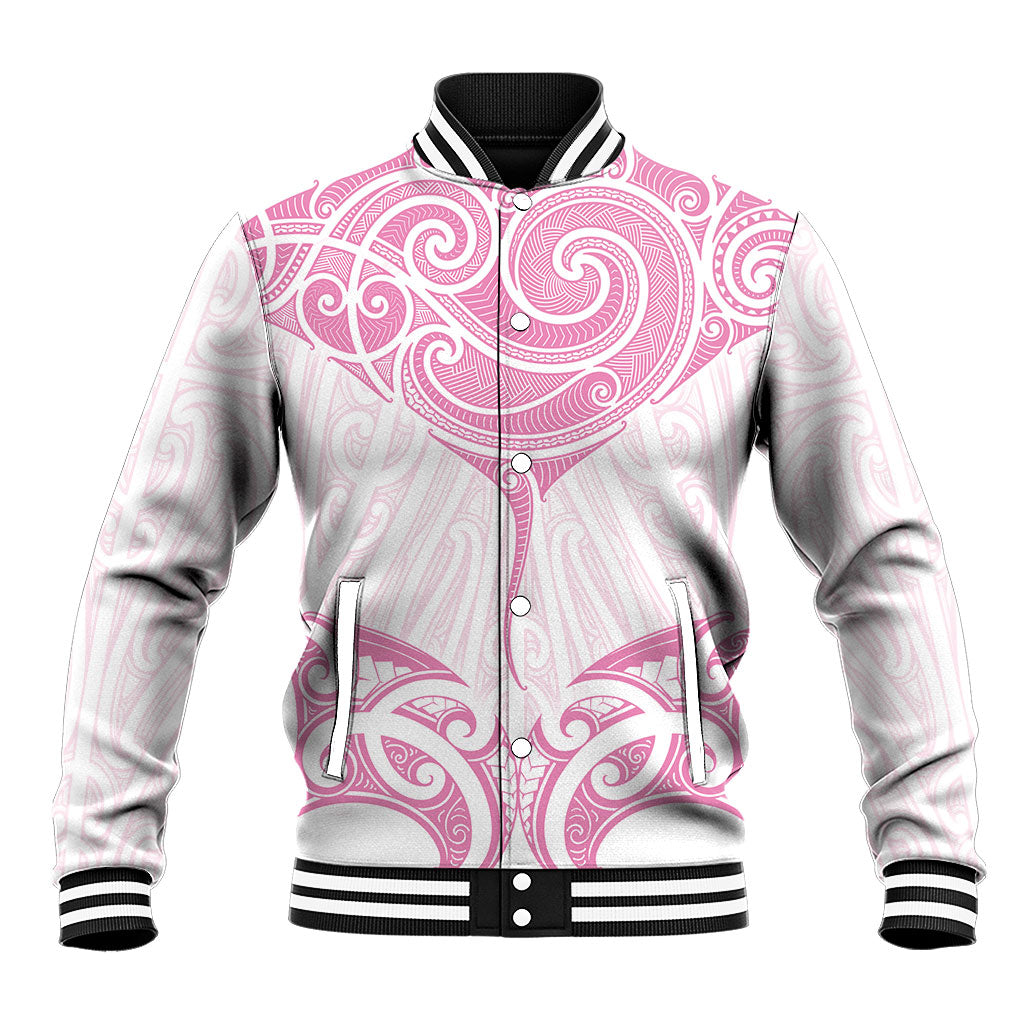 New Zealand Manta Ray Tattoo Baseball Jacket Aotearoa Maori Haehae Pink