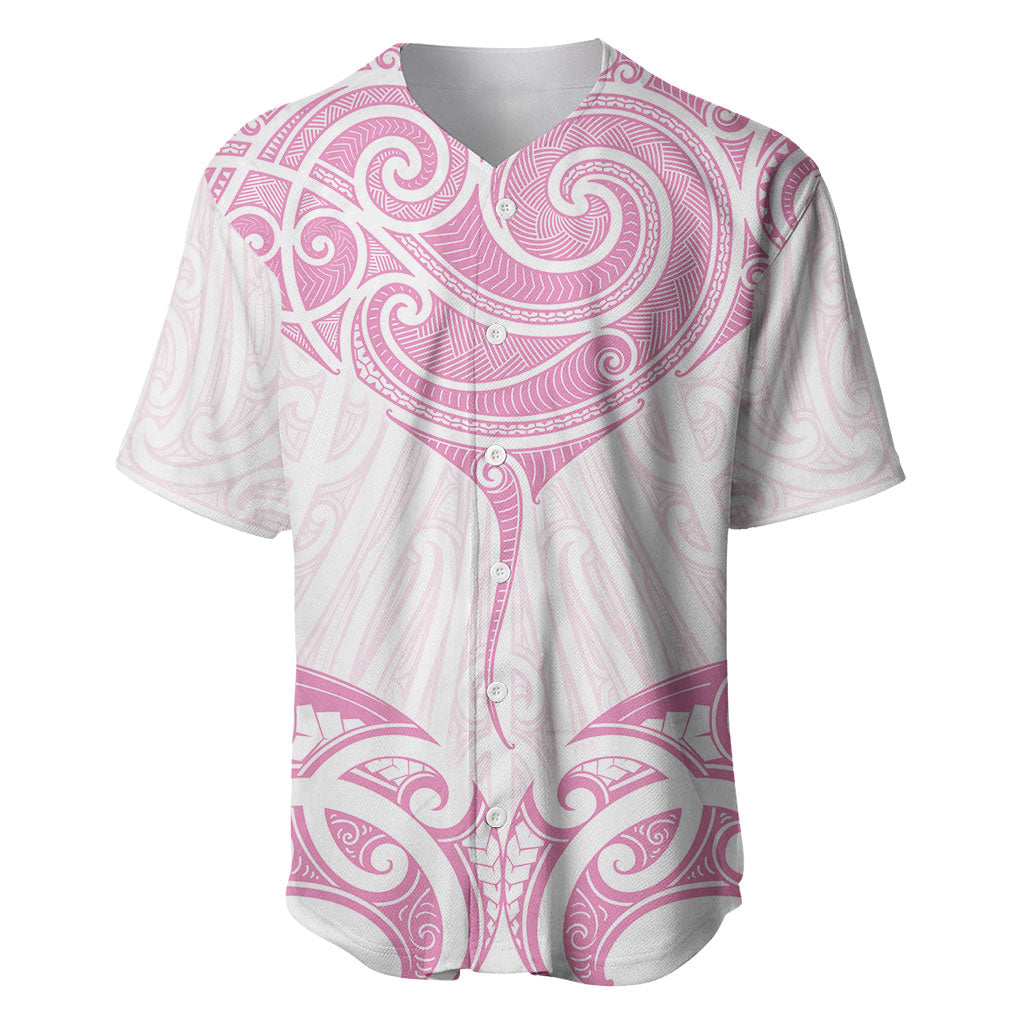 New Zealand Manta Ray Tattoo Baseball Jersey Aotearoa Maori Haehae Pink