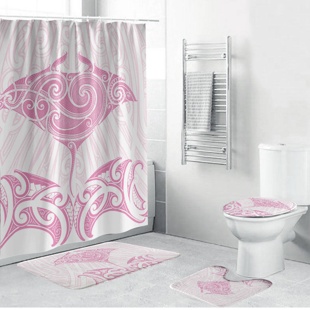 New Zealand Manta Ray Tattoo Bathroom Set Aotearoa Maori Haehae Pink LT14 Bathroom Set (4 pcs) Pink - Polynesian Pride
