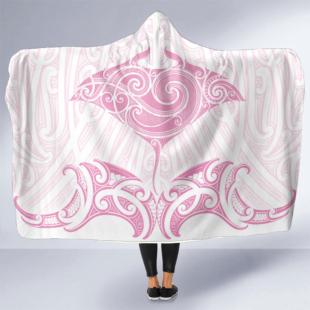 New Zealand Manta Ray Tattoo Hooded Blanket Aotearoa Maori Haehae Pink LT14 One Size Pink - Polynesian Pride