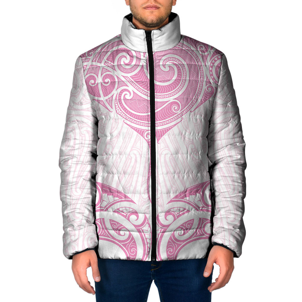 New Zealand Manta Ray Tattoo Padded Jacket Aotearoa Maori Haehae Pink LT14 Men Pink - Polynesian Pride