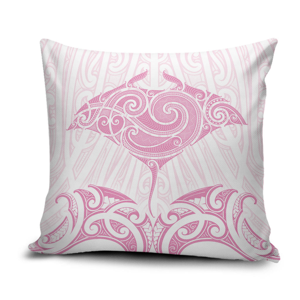 New Zealand Manta Ray Tattoo Pillow Cover Aotearoa Maori Haehae Pink