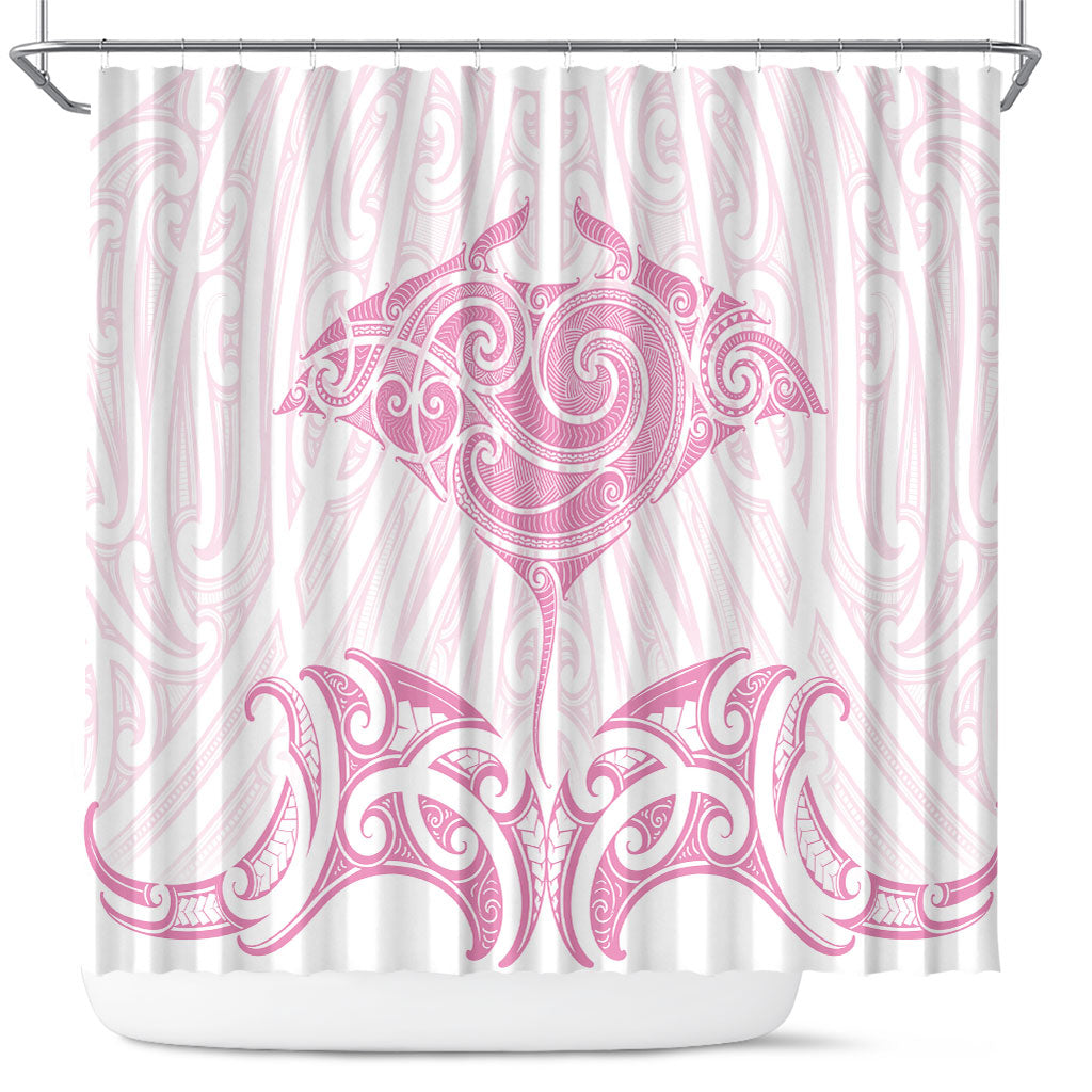 New Zealand Manta Ray Tattoo Shower Curtain Aotearoa Maori Haehae Pink LT14 Pink - Polynesian Pride