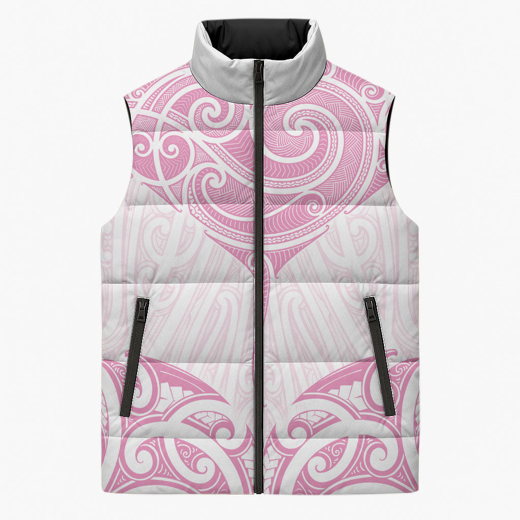 New Zealand Manta Ray Tattoo Sleeveless Puffer Jacket Aotearoa Maori Haehae Pink LT14 Unisex Pink - Polynesian Pride