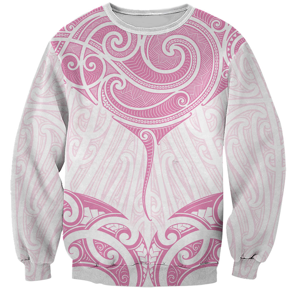 New Zealand Manta Ray Tattoo Sweatshirt Aotearoa Maori Haehae Pink