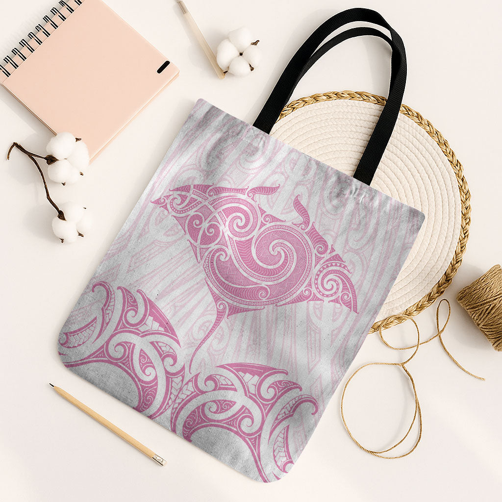 New Zealand Manta Ray Tattoo Tote Bag Aotearoa Maori Haehae Pink LT14 Black Strap One Size Pink - Polynesian Pride