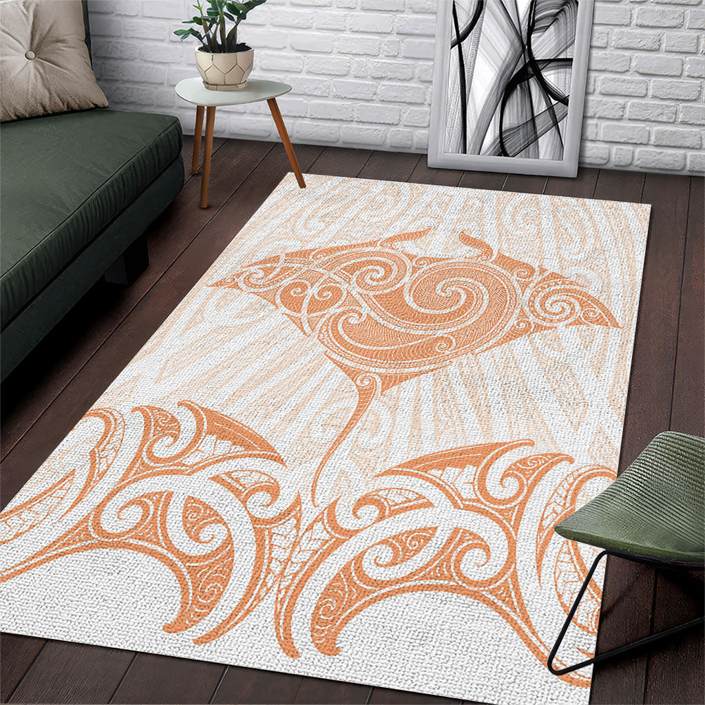 New Zealand Manta Ray Tattoo Area Rug Aotearoa Maori Haehae Orange LT14 Orange - Polynesian Pride