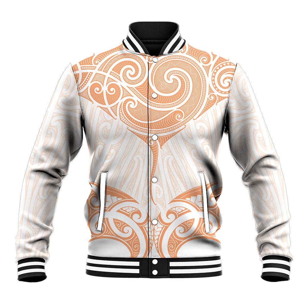 New Zealand Manta Ray Tattoo Baseball Jacket Aotearoa Maori Haehae Orange