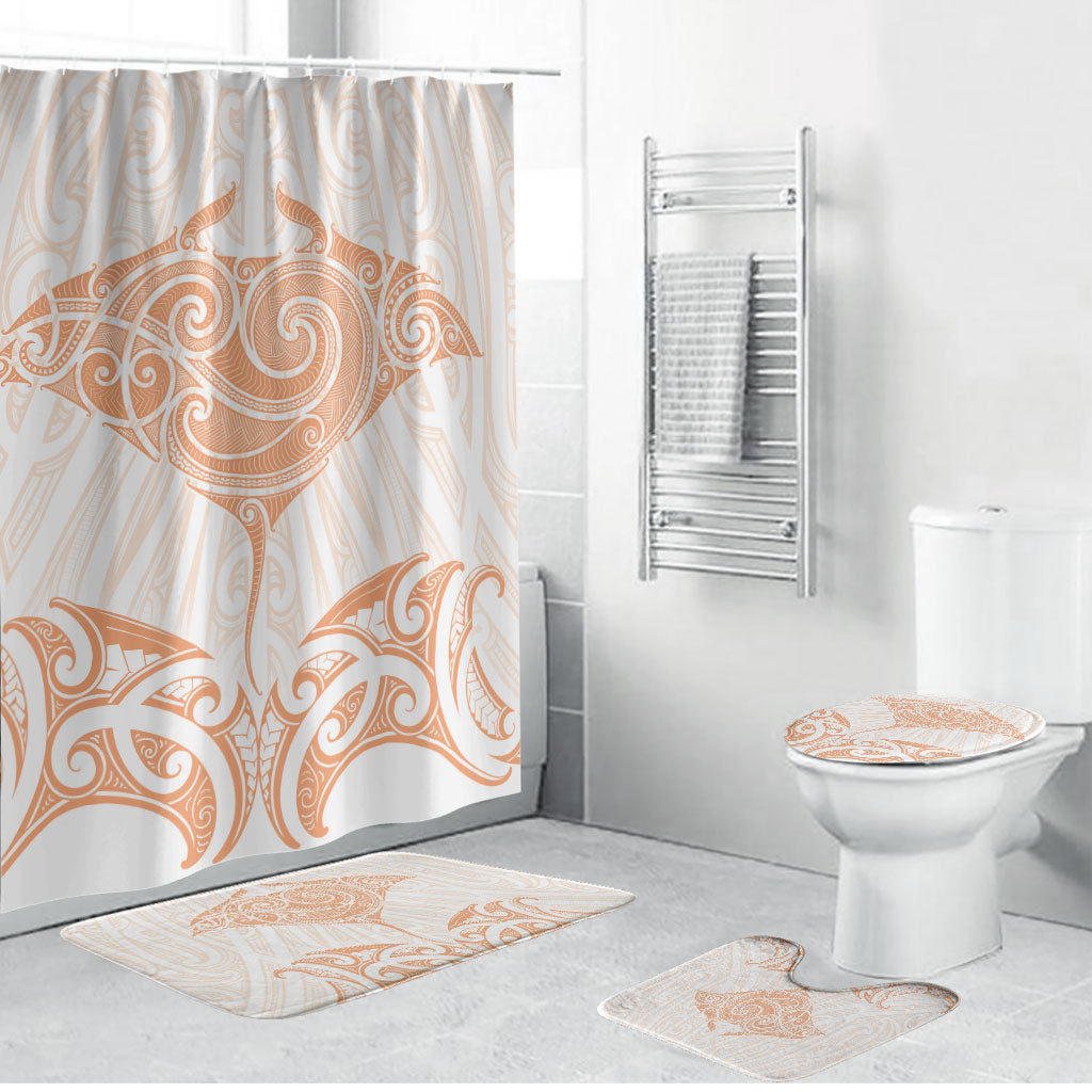 New Zealand Manta Ray Tattoo Bathroom Set Aotearoa Maori Haehae Orange LT14 Bathroom Set (4 pcs) Orange - Polynesian Pride