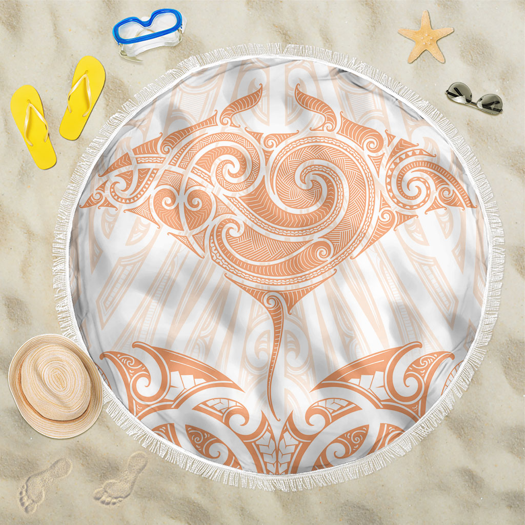 New Zealand Manta Ray Tattoo Beach Blanket Aotearoa Maori Haehae Orange LT14 One Size 150cm Orange - Polynesian Pride