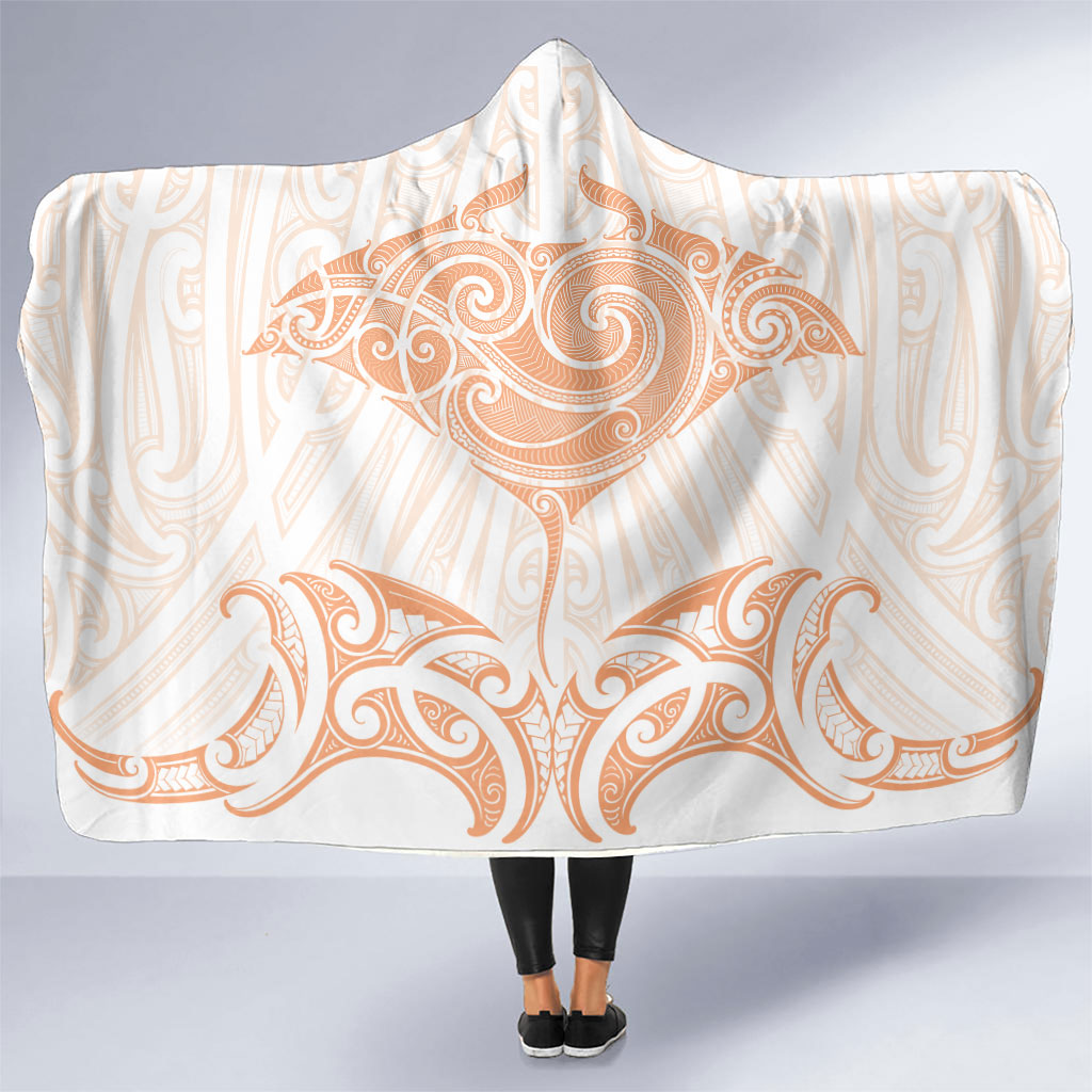 New Zealand Manta Ray Tattoo Hooded Blanket Aotearoa Maori Haehae Orange LT14 One Size Orange - Polynesian Pride