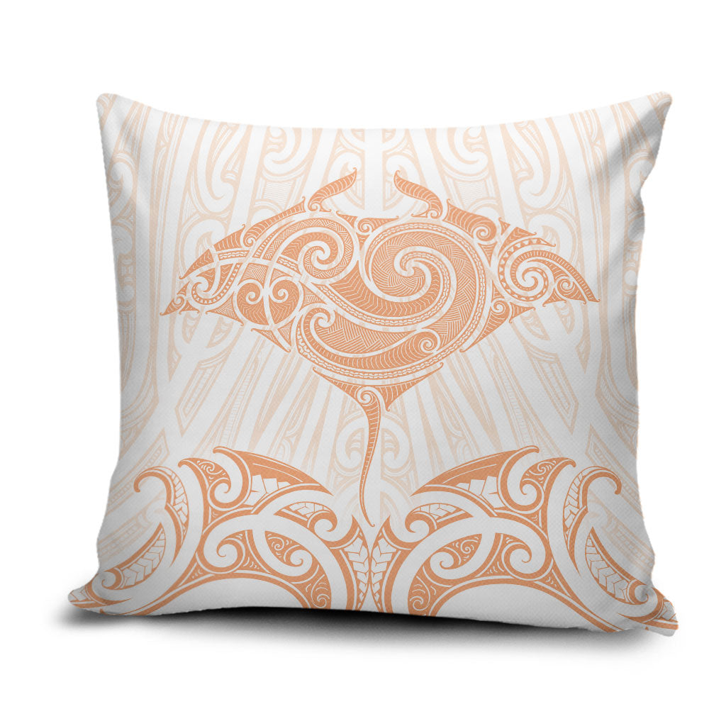 New Zealand Manta Ray Tattoo Pillow Cover Aotearoa Maori Haehae Orange