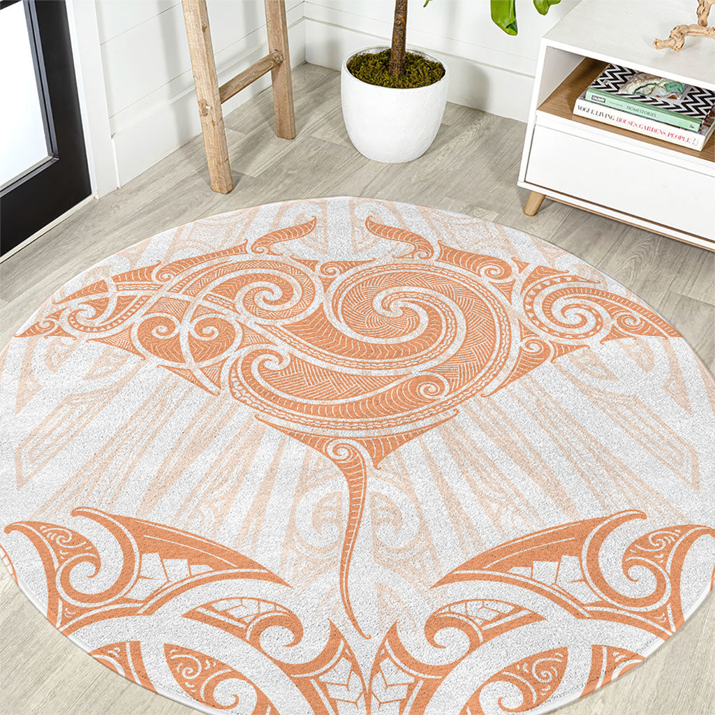 New Zealand Manta Ray Tattoo Round Carpet Aotearoa Maori Haehae Orange LT14 Orange - Polynesian Pride