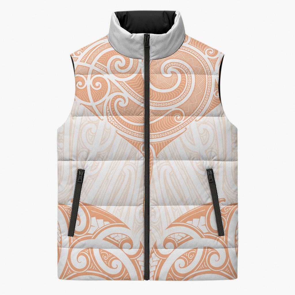 New Zealand Manta Ray Tattoo Sleeveless Puffer Jacket Aotearoa Maori Haehae Orange LT14 Unisex Orange - Polynesian Pride