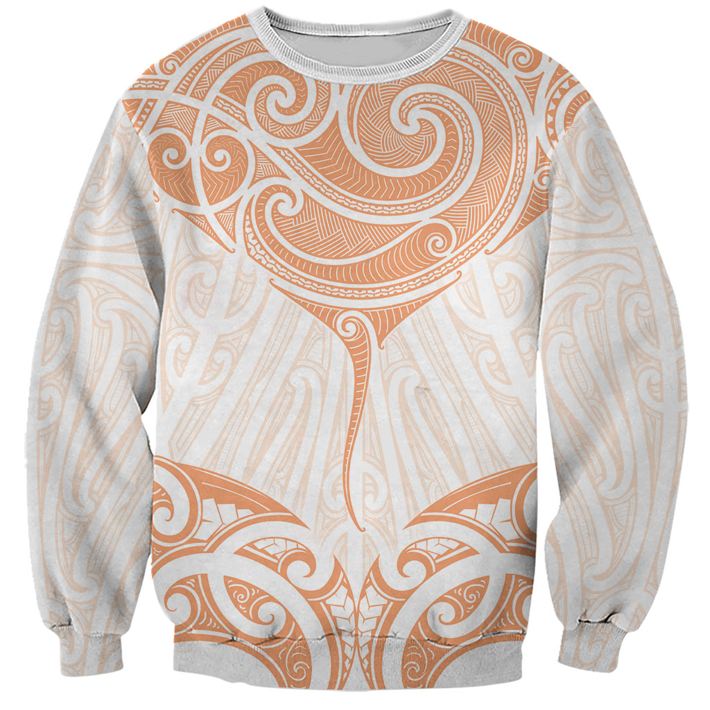 New Zealand Manta Ray Tattoo Sweatshirt Aotearoa Maori Haehae Orange