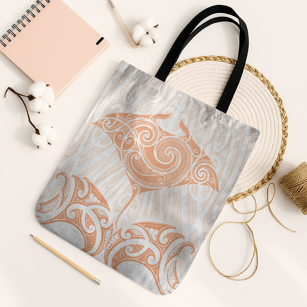 New Zealand Manta Ray Tattoo Tote Bag Aotearoa Maori Haehae Orange LT14 Black Strap One Size Orange - Polynesian Pride