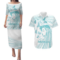 Polynesia Cervical Cancer Awareness Month Couples Matching Puletasi and Hawaiian Shirt Polynesian Women Faith Hope Love!